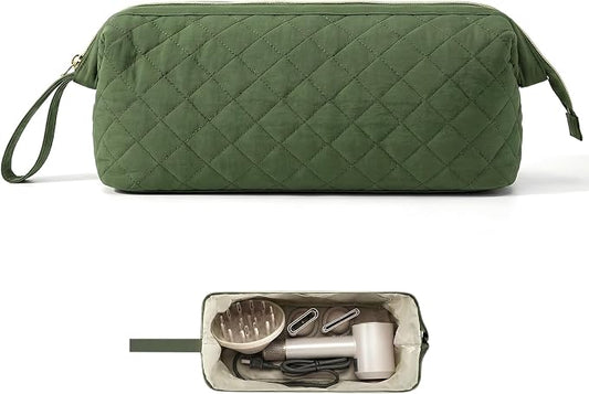 Stratalife Quilted Hair Tools Travel Bag with Polishing Cloth Compatible with Dyson Airwrap Shark Flex Style, Portable Toiletry Bag Hair Dryer Curling Iron Carrying Case Travel Essentials Olive Green