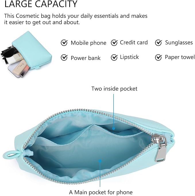 PU Leather Makeup Simple and Convenient Handbag Small Exquisite Storage Bag (PU/Clear Water Blue)