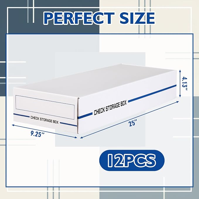 Ctosree 12 Pack File Check/deposit Slip Storage Box, Standard Setup, Attached Lid, 4 x 9 x 24 Inches, White/blue, Flip Top Closure, Lightweight, Stackable for File, Check, Deposit