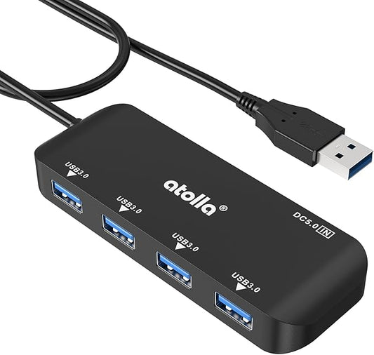 USB 3.0 Hub 4-Port with 2ft Cable — High-Speed 5Gbps Data Expander for Laptop & PC, Ultra-Slim Portable USB Splitter Compatible with Windows/macOS/Linux