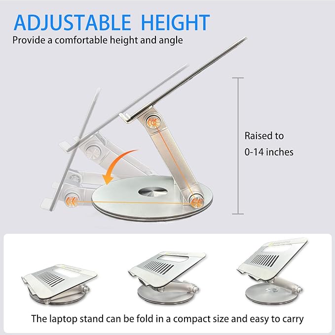 lcocove Laptop Stand for Desk, Adjustable Computer Stand with 360° Rotating Base, Ergonomic Laptop Riser for Collaborative Work, Foldable & Portable Laptop Stand, fits for All 10-16" Laptops