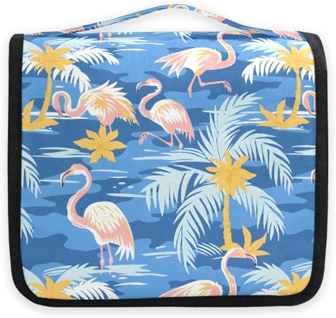 Hanging Travel Toiletry Bag Flamingos Palm Trees Kit Makeup Case Cosmetics Organizer for Men Women