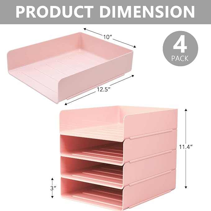 Tiawudi Desk Organizer, Office Organization and Storage, Plastic Letter Tray, Stackable File Organizer for Classroom, Home, Documents, Notes, Folders, Books and Pens, 4 Tier