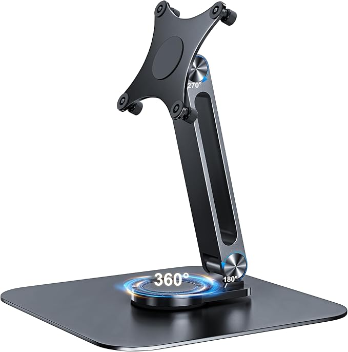 Portable Monitor Stand VESA 75x75mm Holes M4 Anti-Loss Screws, Aluminum Alloy Base, Fits 7"- 18", 15.6" 16" 17" 17.3" 18" Inch Small Monitors Lay Flat, Black Desk Mount (Not Fits100x100mm)