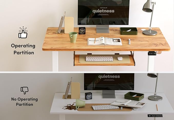 BANTI 55" x 24" Height Adjustable Electric Standing Desk with Keyboard Tray, Sit Stand up Desk with Splice Board, White Frame/Light Rustic Brown Top