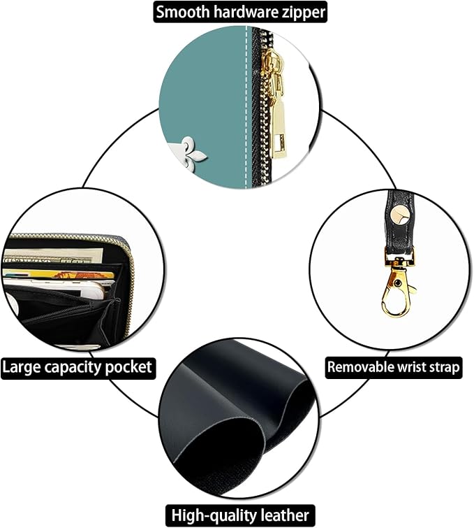 Women's Large Capacity Wallet PU Leather Zip Around Clutch Purse Multifunctional Wallet with Removable Wristlet Strap for Smart Phone/Coin/Card/Cash, Christian Cross with God All Things are Possible