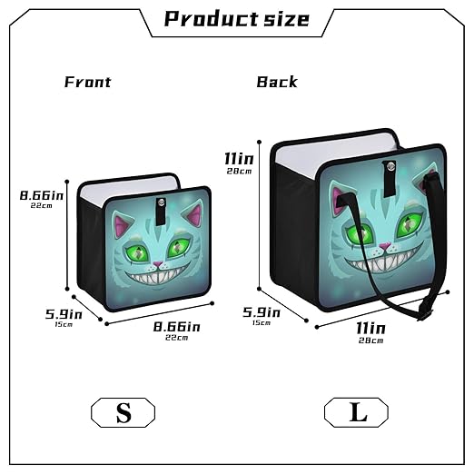 Fantasy Scary Laugh Cat Car Trash Can, Foldable Hanging Car Trash Bag, Cheshire Cat Green Eye Halloween Small Waterproof Car Accessories Garbage Bin