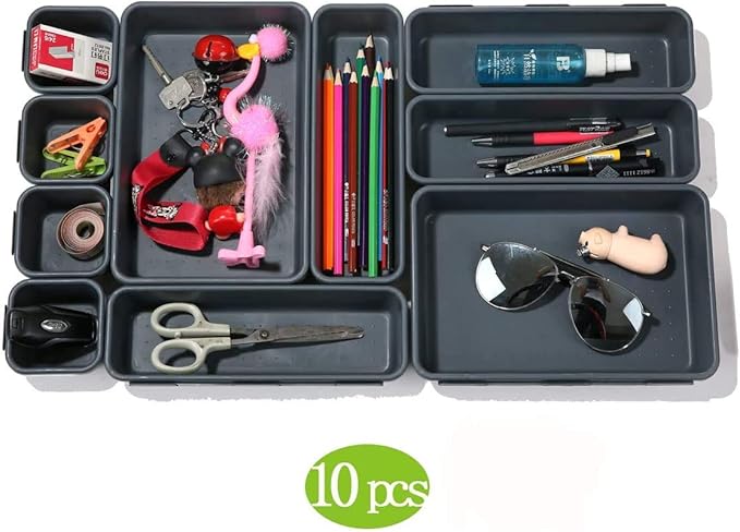 Backerysupply Interlocking Desk Drawer Organizer Separators for Kitchen, Bathroom, Makeup, Office (Set of 10)