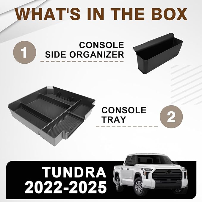 Muslogy Center Console Organizer & Shifter Storage Box Compatible with Toyota Tundra 2022-2025 2026 Accessories Phone Pocket Charge Area Console Inserts Storage Divider Passenger Side Only 2PCS