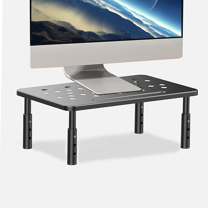 Monitor Stand Riser for Desk, 3 Height Adjustable (3.9/4.7/5.5 Inch) Heavy Duty Carbon Steel + PE Computer Stand, Ergonomic Laptop Riser, For PC Printer Dual Screens ??14.6 x 9.1 Inch Black