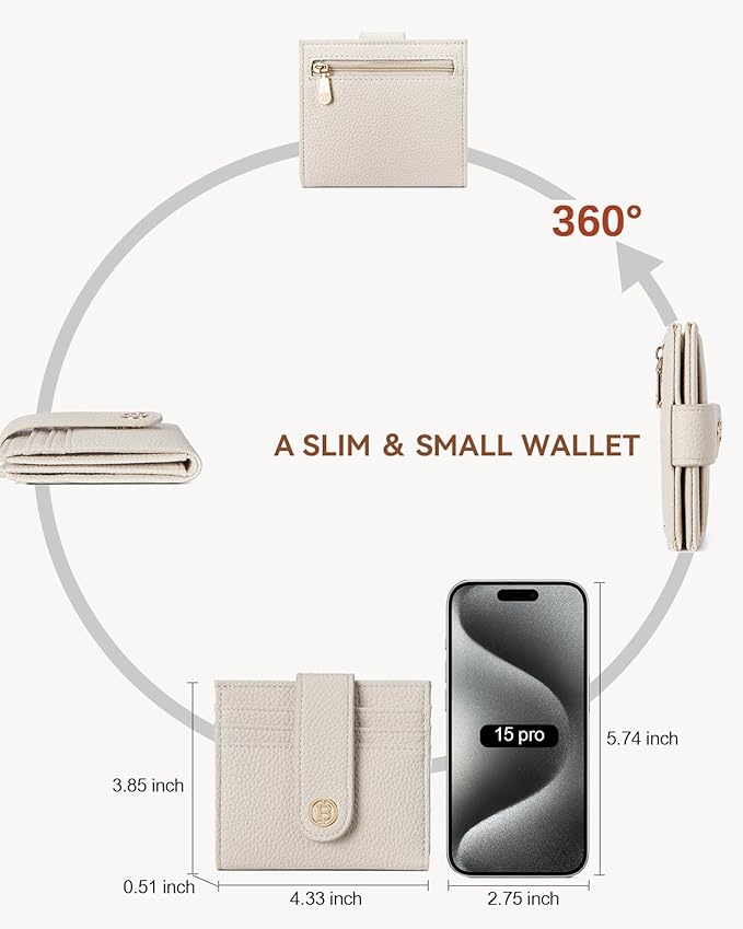 BOSTANTEN Slim Wallet for Women Small RFID Blocking Credit Card Holder Leather Bifold Wallets with Zipper Coin Pocket Beige