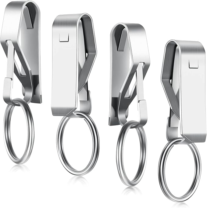 Moxweyeni 4 Pieces Belt Key Clip Key Holder Security Metal Keychain Clip Ring for Men Home Office Supplies(Silver)