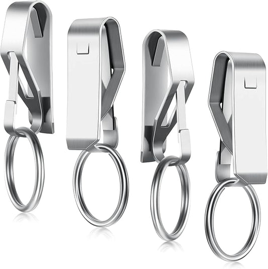 Moxweyeni 4 Pieces Belt Key Clip Key Holder Security Metal Keychain Clip Ring for Men Home Office Supplies(Silver)
