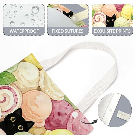 Black Cat Car Trash Bag, Icecream Car Trash Bag Hanging,Icecream Accessories, Summer Decor Waterproof Cars Back Seat Hanging Organizer Garbage Can for Vehicle Travelling Camping