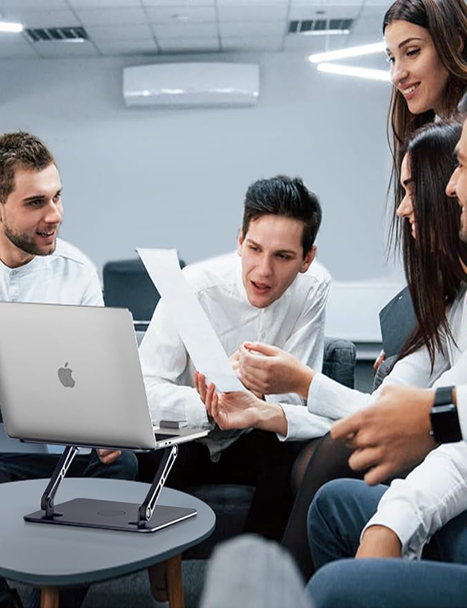 ivoler Adjustable Laptop Stand with 360° Rotating Base,Ergonomic Laptop Stand for Desk,Foldable & Portable Laptop Riser,Suitable for Collaborative Work, Fit MacBook/Laptop up to 16 inches[Space Gray]