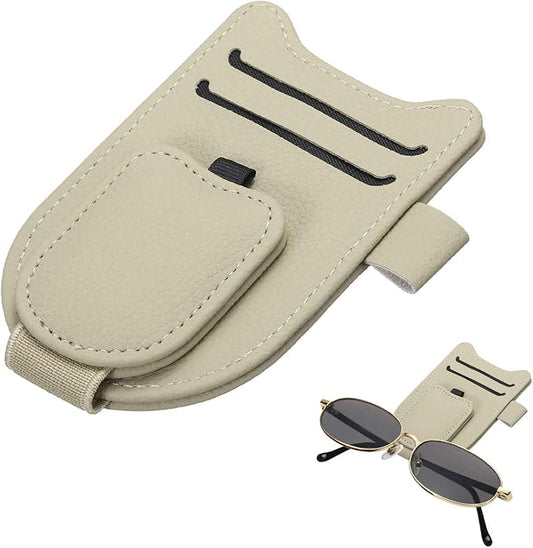 HARFINGTON 1 Pcs Sunglass Holder for Car Magnetic Leather Glasses Holder Universal Visor Sunglasses Clip Car Accessories Interior for Glasses Ticket Cards,Light Brown