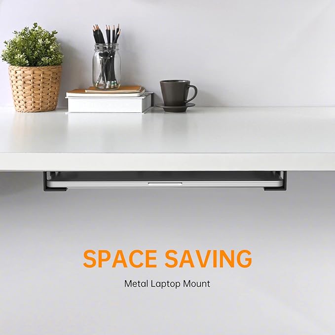 2 Pack Under Desk Laptop Mount with Anti-Scratch Felt Board, Holder Tray, Durable Shelf for Keyboard Storage