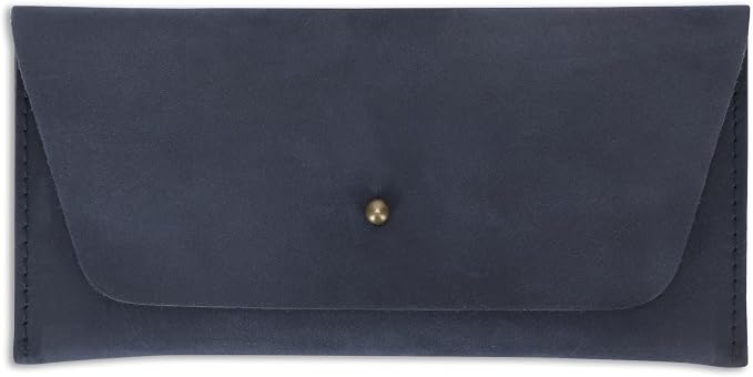 Leather Currency Pouch Large Flap Continental Wallet, Utility Organizer Bag for Cash Coins Travel Leather Money Pouch Currency Envelope Storage Bag and Cash Organizer for Men Women (Blue)