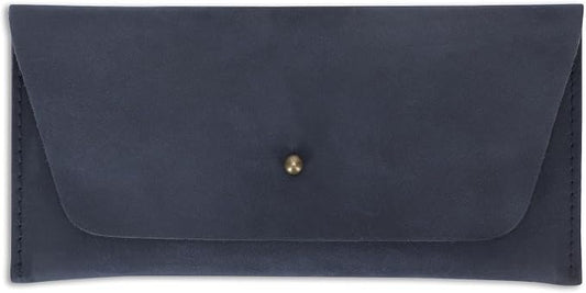 Leather Currency Pouch Large Flap Continental Wallet, Utility Organizer Bag for Cash Coins Travel Leather Money Pouch Currency Envelope Storage Bag and Cash Organizer for Men Women (Blue)