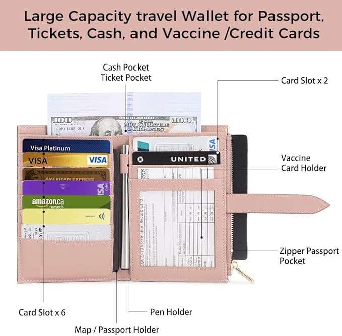 Passport Holder for Family,RFID Travel Document Organizer for Women,RFID Passport Wallet with Airtag Holder,Family Passport Protector Case, Anti-Lost Travel Essentials(Air tag Not Included)