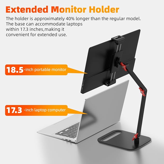 Height Adjustable Portable Monitor Stand, Upgrade Knob Adjustment Portable Monitor Holder for 15.6 17.3 18.5 Inch Screen, Ergonomic Travel Monitor Mount, Tablet Stand for iPad 12.9‘’