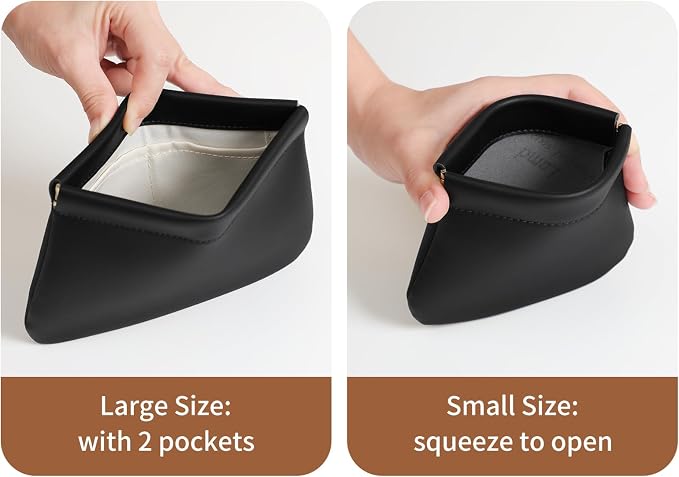 2 Pack Small Makeup Bag for Women, New Organosilicon Super Fiber PU Leather Mini Cosmetic Bag for Travel, Coin Purse Organizer Storage Pouch (No Phrase Printed, Black)