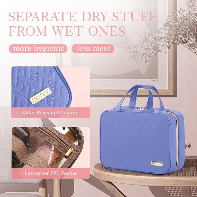 HOTOR Travel Toiletry Bag - Hanging Toiletry Bag for Women & Men, Makeup Bag/Big Comparment, Waterproof for Travel Accessories, Travel Essentials, Large, Aegean-Blue