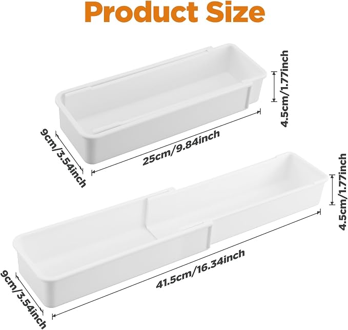4 PCS Expandable Drawer Organizer, Adjustable Drawer Organizer Trays, Drawers Dividers Organizers and Storage For Office Supplies, Pens, Makeup,Utensils, Tools, Flatware and Junks, White