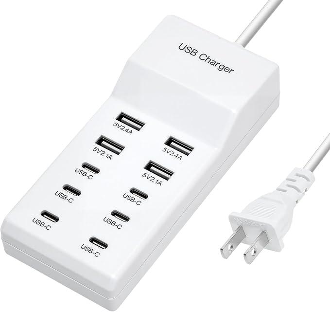 USB Fast Charger, 10-Port Portable Charging Station, Suitable for Various Devices, Compatible with iPhone, iPad, Samsung, Google, Xiaomi, Huawei and Other USB Charging Devices