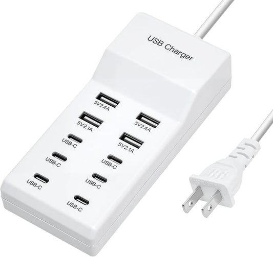 USB Fast Charger, 10-Port Portable Charging Station, Suitable for Various Devices, Compatible with iPhone, iPad, Samsung, Google, Xiaomi, Huawei and Other USB Charging Devices