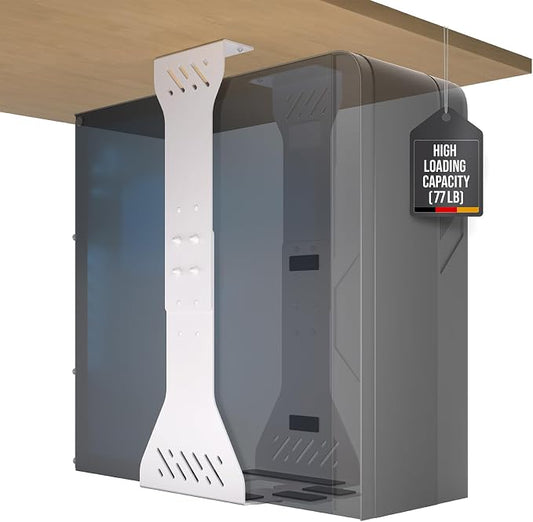 Heavy Duty Under Desk PC Holder – Up to 77 lbs Load Capacity - Adjustable Computer Tower Holder - Under Desk Computer Mount (White)