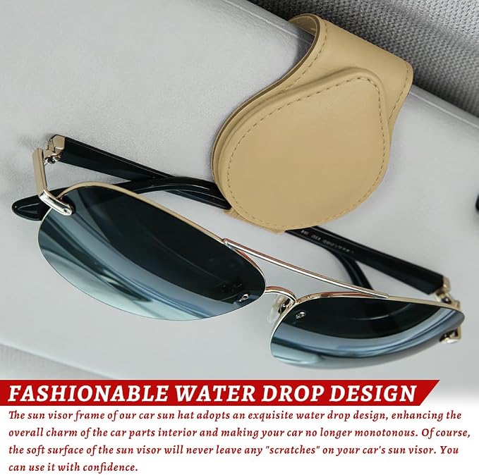 Sunglasses Holders for Car Visor, PU Leather Car Organizer, Magnetic Glasses Holder and Ticket Card Clip, Multi-Functional Auto Sun Visor Eyeglass Holder for Most Vehicles (Beige)