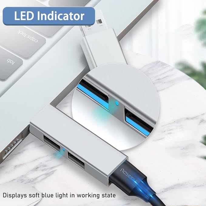 USB 3.0 Hub, VIENON Aluminium 3-Port USB Hub USB Splitter USB Expander for Laptop, Xbox, Flash Drive, HDD, Console, Printer, Camera,Keyborad, Mouse (Grey)
