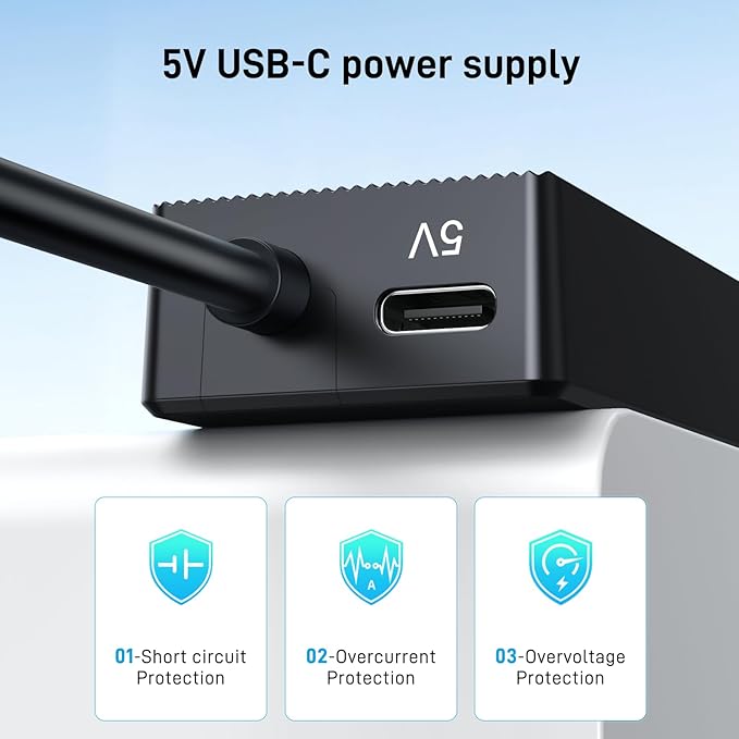 4 Port USB 3.0 Hub 5FT/1.5M Cable with 5 Gbps Speed & 5V USB-C Power Supply – USB hub Splitter for Office, Home Office, Gaming, and External Devices