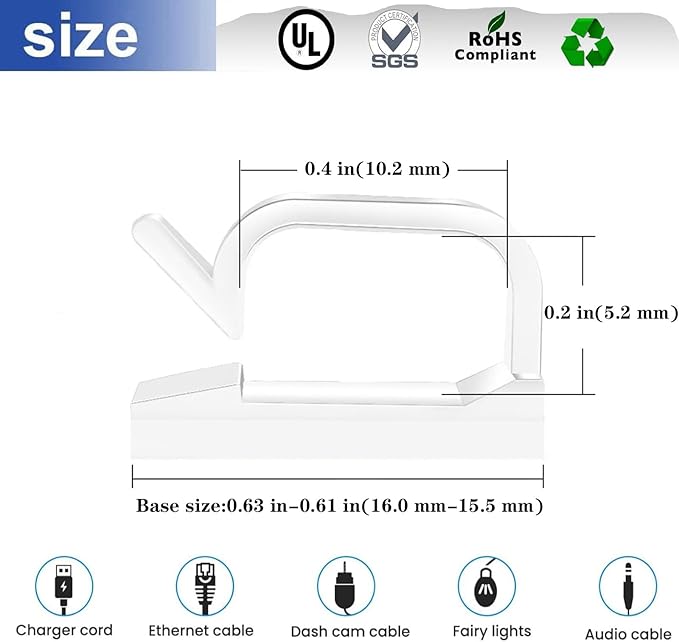 Cable Clips，50PCS Electrical Cord Management Adhesive Cable Wire Clip Wire Clips wall，Used for Cars, Offices, and Homes Cable Clips Cord Organizer (Transparent)
