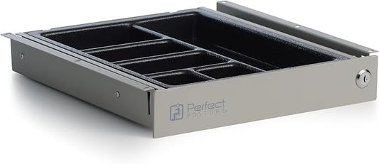 PERFECT POSTURE Max Under Desk Storage Drawer – Large Desk Drawer with Lock for Regular & Sit-Stand Standing Desks, Gray (12.3” x 12.8”)