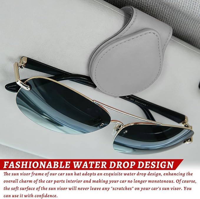 Sunglasses Holders for Car Visor, PU Leather Car Organizer, Magnetic Glasses Holder and Ticket Card Clip, Multi-Functional Auto Sun Visor Eyeglass Holder for Most Vehicles (Grey)