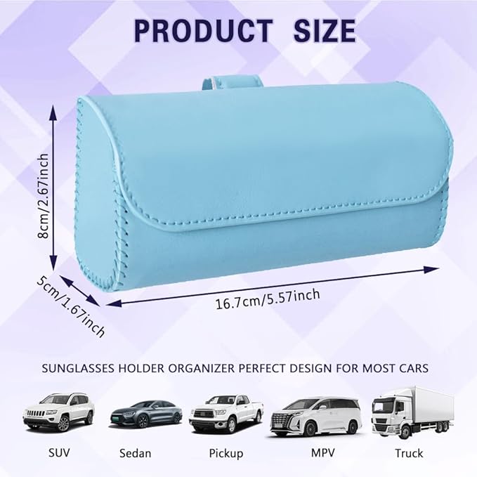 Sunglasses Holder for Car Sun Visor, Sunglass Organizer for Car, Magnetic Leather Eyeglasses Protective Storage Case, Waterproof Glasses Organizer Visor Accessories for Vehicles (Blue)
