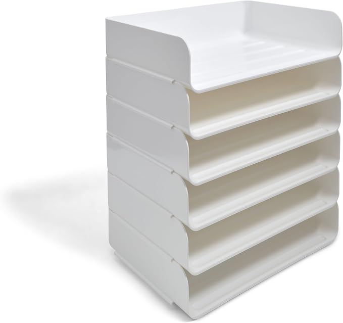 TRU RED Side‑Load Stackable Plastic Letter Tray, White – Desktop Paper Organizer for Office Files & Documents