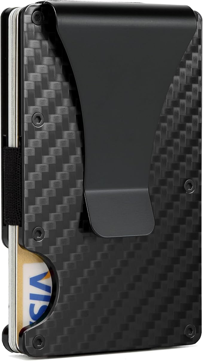 Carbon Fiber Slim Wallet for Men,RFID Blocking Minimalist Metal Wallet, Money Clip/Cash Holder, Front Pocket Aluminum Credit Card Holder, Ideal Gift for Men,Carbon Fiber