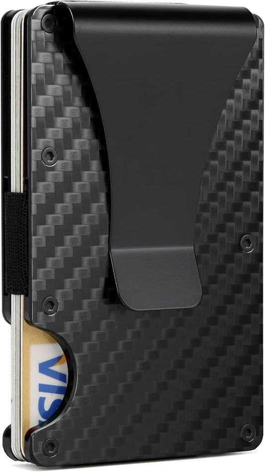 Carbon Fiber Slim Wallet for Men,RFID Blocking Minimalist Metal Wallet, Money Clip/Cash Holder, Front Pocket Aluminum Credit Card Holder, Ideal Gift for Men,Carbon Fiber