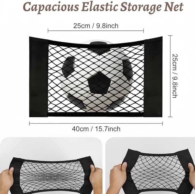 2 Pcs Back Seat Car Organizer Net for SUV, RV Inside Storage Organization Universal Cargo Mesh Bags, Adhesive Elastic Net Holder Accessories Pouch for Trunk, Camper, Car Ceiling, Front Seat, Boat