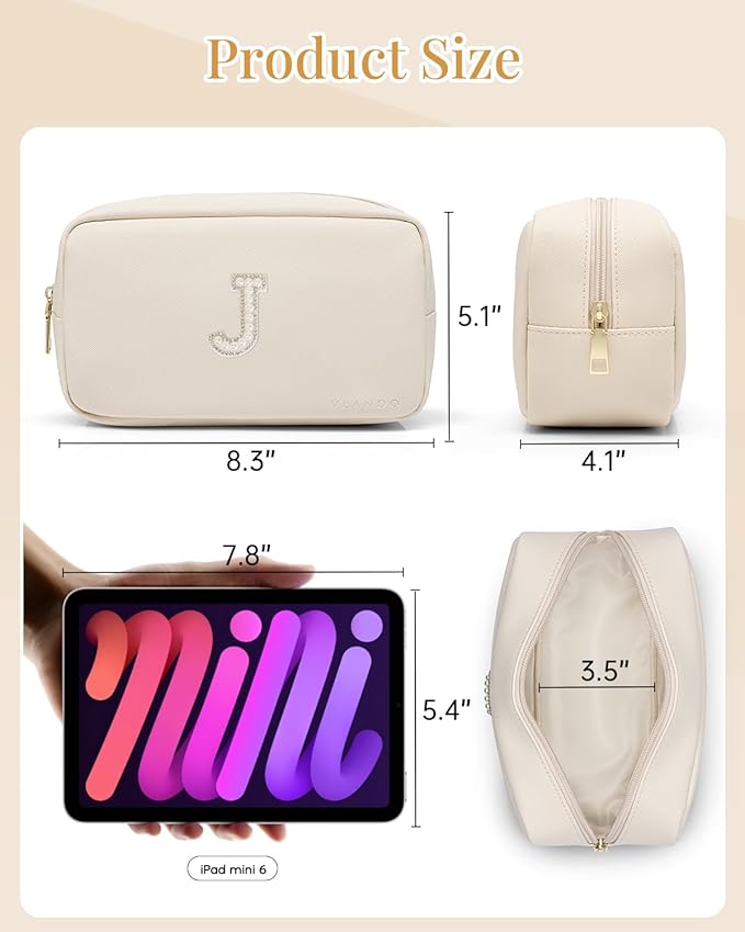 VLANDO Birthday Gifts for Women Makeup Organzier Bag 20th 30th 40th 50th 60th Birthday Gifts for Women Initial Makeup Pouch Gift Ideas for Mom Sister Teachers J