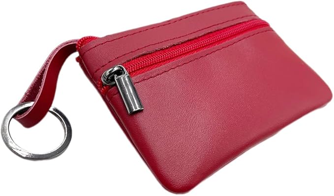 Freezx Women Genuine Leather Coin Pouch Zip Mini Purse Wallet Key Chain Double Zipper