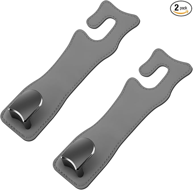 JNXIIJ 2 PCS Car Seat Headrest Hooks, Multifunctional Auto Purse Hanger Storage Organizer, Universal Vehicle Leather Seat Backrest Hooks for Hanging Umbrellas Handbags Clothes (Gray)
