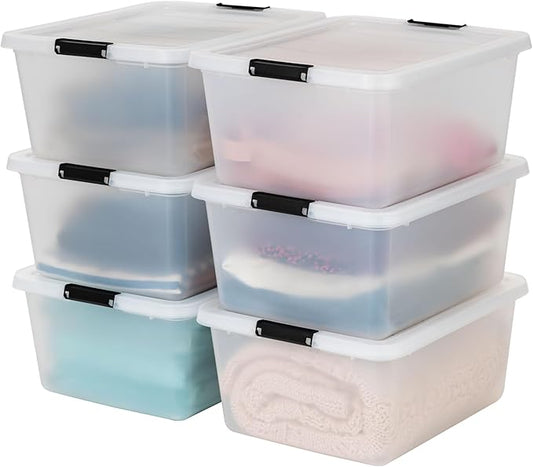IRIS USA 6-Pack Clip Box with Latching Lids, 18 Quart Craft Storage Bins, Art & Writing Supply Containers for Home, Office & Classroom Organization