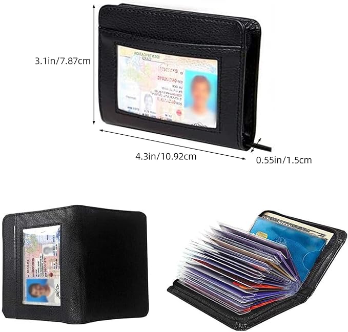 Men's Zipper Wallet with 36 Card Slots - RFID Blocking Genuine Leather Credit Card Holder, Slim Pocket Organizer with ID Window, Secure Lock Wallet for Men & Women