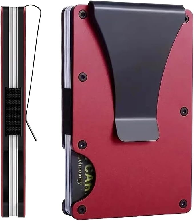 EDGE Metal Wallet for Men - Minimalist Slim Wallet - RFID Blocking Card Holder Money Clip, Smart Wallet - Aluminum Credit Card Holde Clip Wine