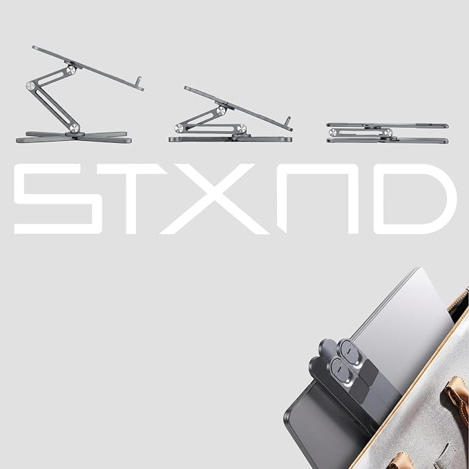 Model-X 2.0 Laptop Stand, Laptop Stand for Desk Adjustable Height, 360 Rotating Laptop Riser Aluminum Portable Foldable Computer Stand for MacBook Pro Air 10–17 inches (Royal Gray)