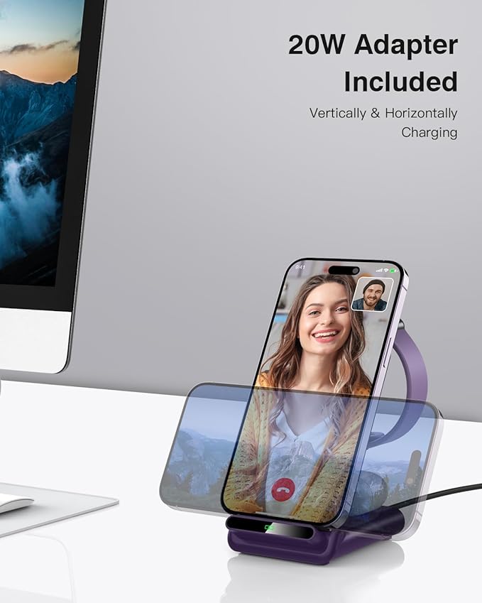 Wireless Charging Station,3 in 1 Charging Stand Made for Apple Watch Ultra 11 10 9 8 7 6 SE 5 4 3,Fast Wireless Charger Made for iPhone 17/Air/16/15/14/13/12,for AirPods Pro 3(with Adapter) (Purple)